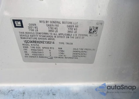 2017 Chevrolet Silverado 1500 1Lt from USA, damaged, VIN 1GCVKREH2HZ138214